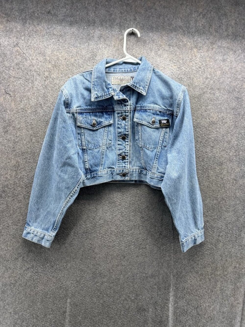 Parasuco Jacket Women Medium Blue Denim Button Front Cropped Logo Canada